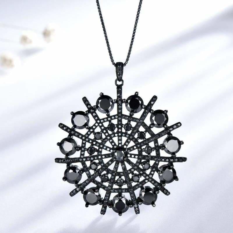 Black Spinel Hyperbole Gemstone Solid 925 Sterling Silver Necklace Pendants - Fine Jewelry