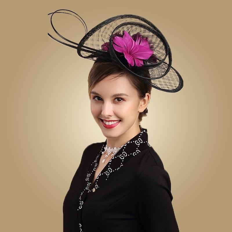 Black Vintage Cocktail Flower Feather Formal Fascinator Hats - TeresaCollections