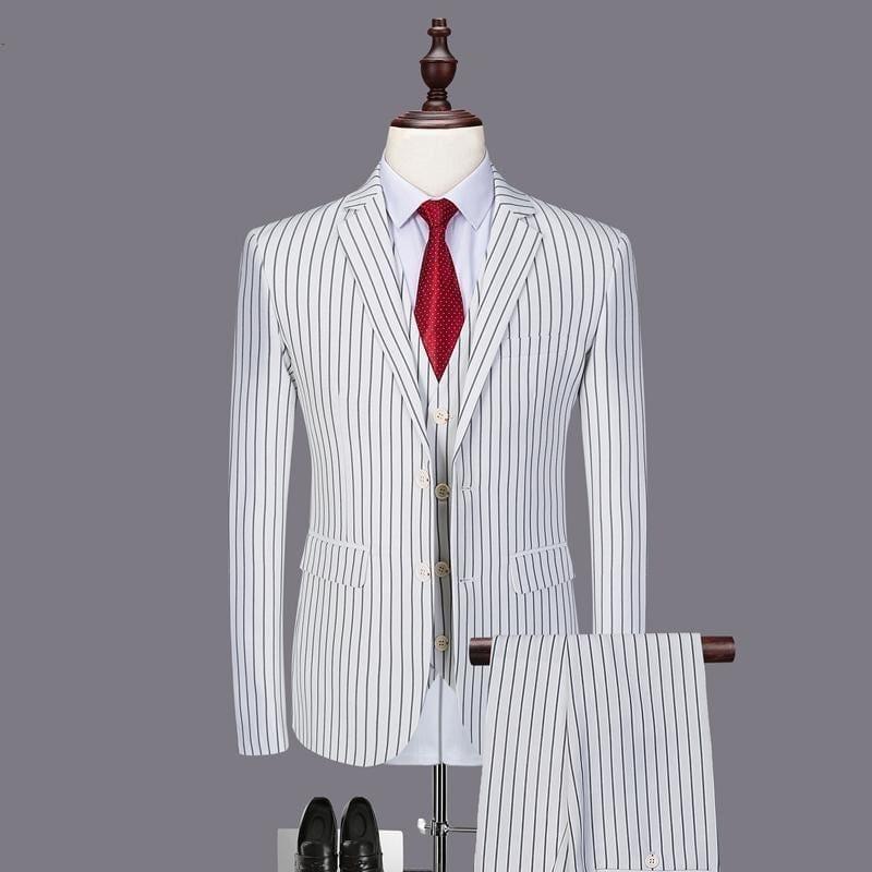 Black White Stripes Men 3 Pieces Mens Suits. - mens suits