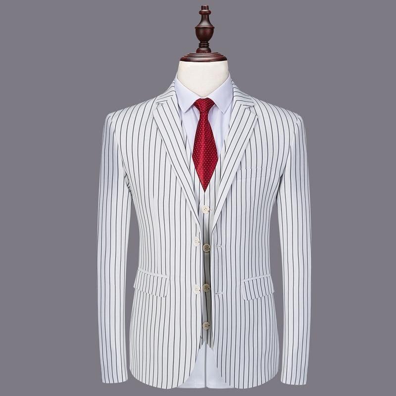 Black White Stripes Men 3 Pieces Mens Suits. - mens suits