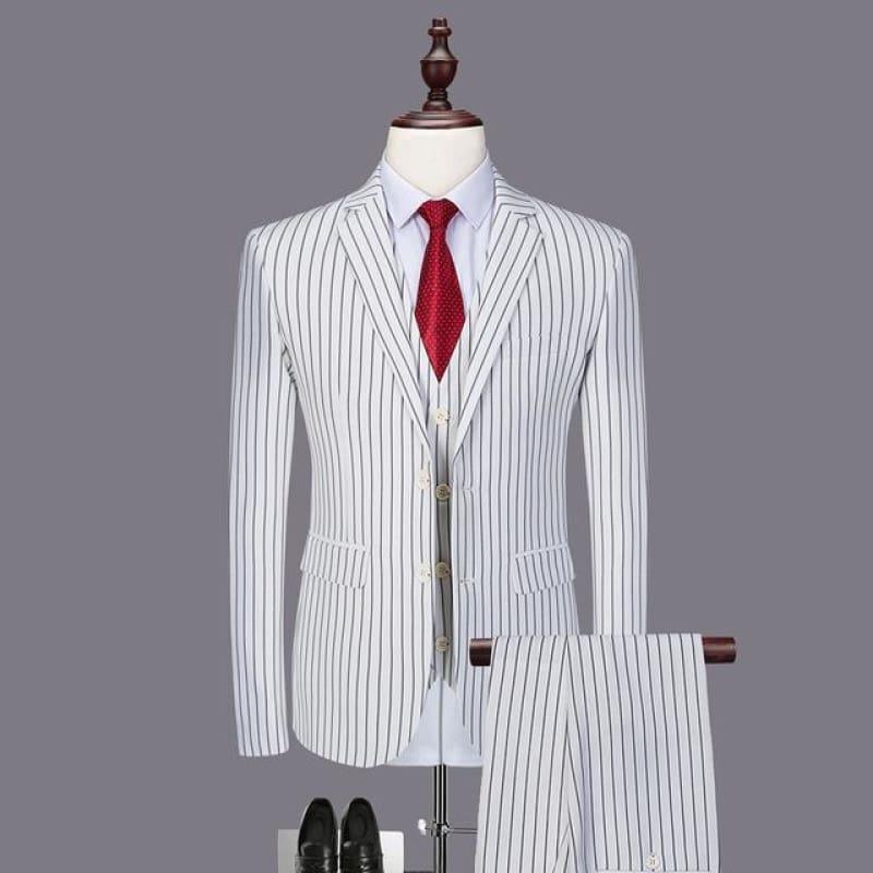 Black White Stripes Men 3 Pieces Mens Suits. - WHITE / XXXL - mens suits