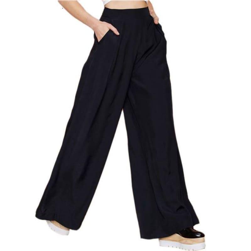 Black Wide Leg Casual Loose Palazzo Trousers High Waist Pants - black / L - Pants