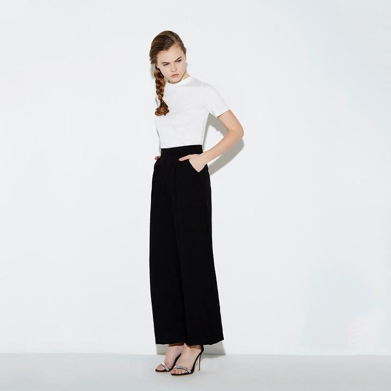 Black Wide Leg Casual Loose Palazzo Trousers High Waist Pants - TeresaCollections