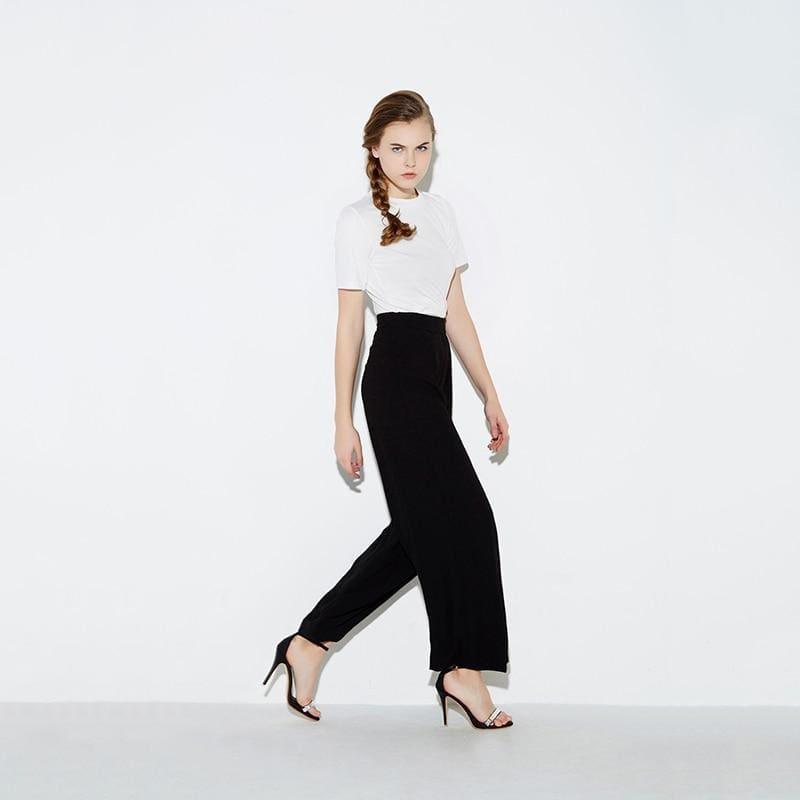 Black Wide Leg Casual Loose Palazzo Trousers High Waist Pants - TeresaCollections