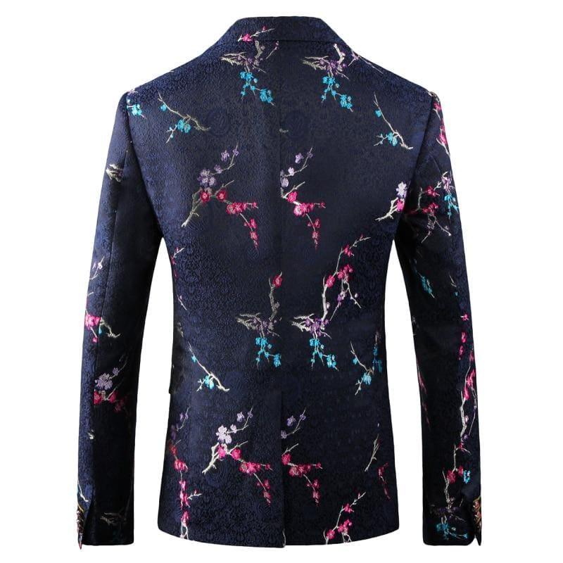 Black Yellow Floral Embroidery Tuxedo Blazer Jacket - Mens jackets