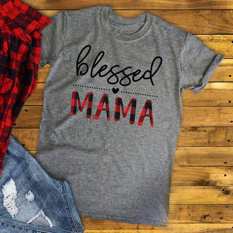 Blessed Mama Letter Print Womens Clothes Short Sleeve Basic T-shirt - T-shirt