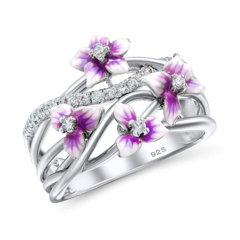 Blooming Flower Dazzling Cubic Zirconia 925 Sterling Silver Fashion Ring - 6 - Ring