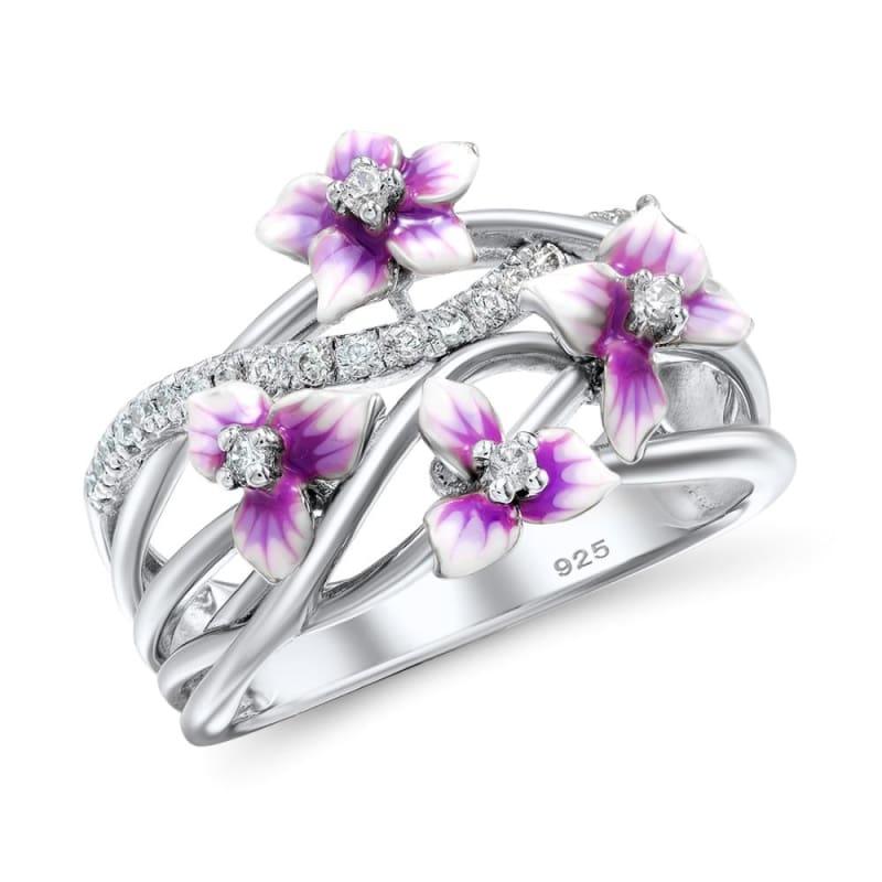 Blooming Flower Dazzling Cubic Zirconia 925 Sterling Silver Fashion Ring - Ring