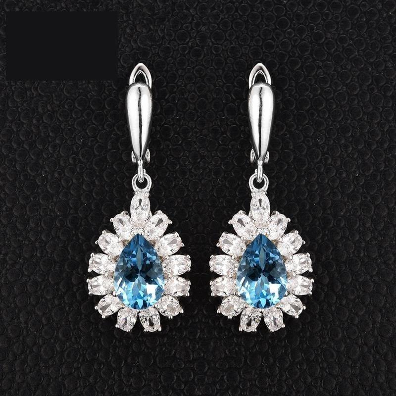 Blooming Flower Natural Sky Blue Topaz Pear 8*12 7ct Gemstone 925 sterling Silver Hook Earring - Earrings