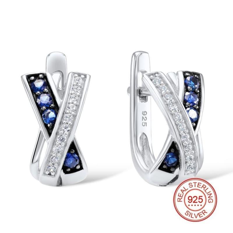 Blue 925 Sterling Silver with Stones Cubic Zirconia Stud Earrings - Earrings