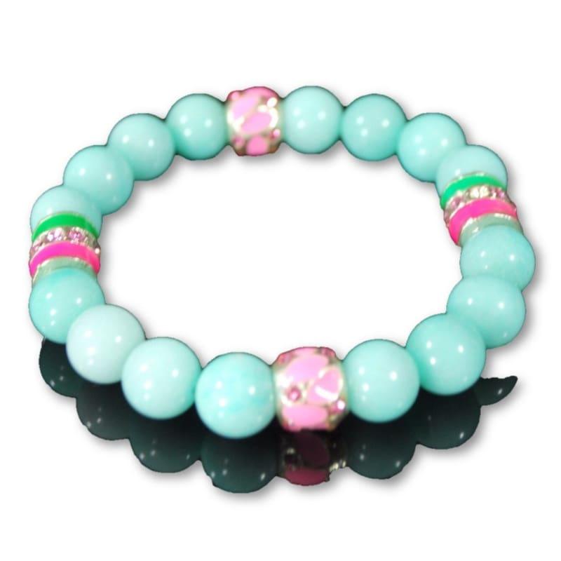 Blue Amazonite Gemstone With Pink And Green Ascent Beaded Bracelets - Handmade