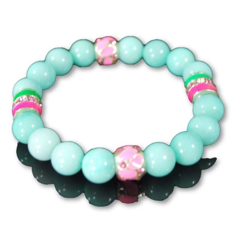 Blue Amazonite Gemstone With Pink And Green Ascent Beaded Bracelets - Handmade