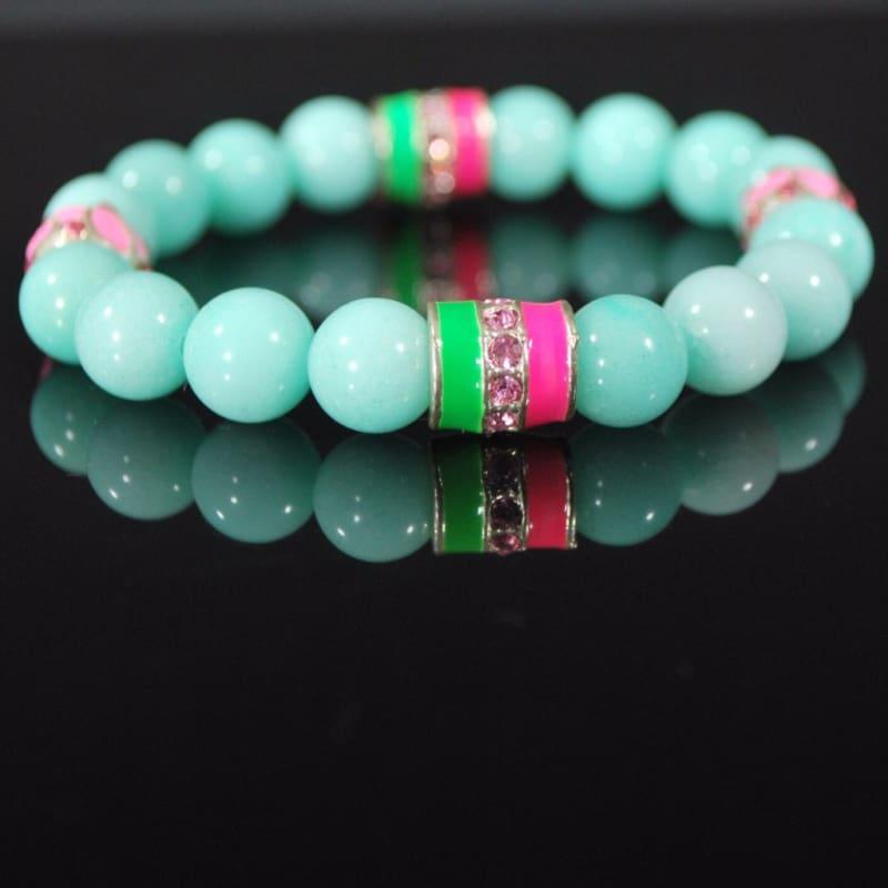 Blue Amazonite Gemstone With Pink And Green Ascent Beaded Bracelets - Handmade