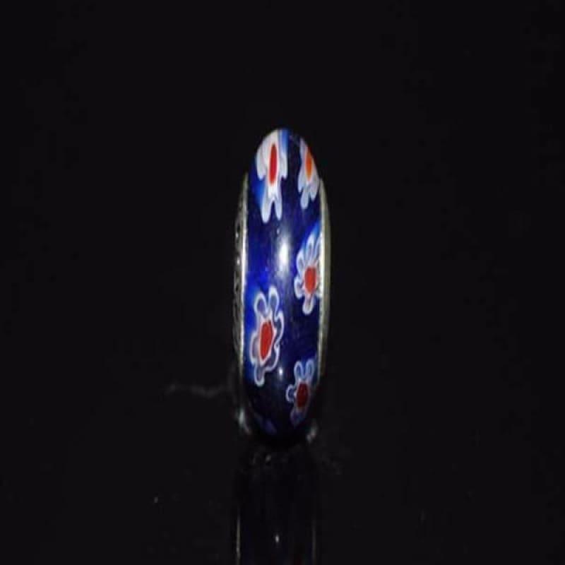 Blue and Red Flower Murano Charm Bead - TeresaCollections