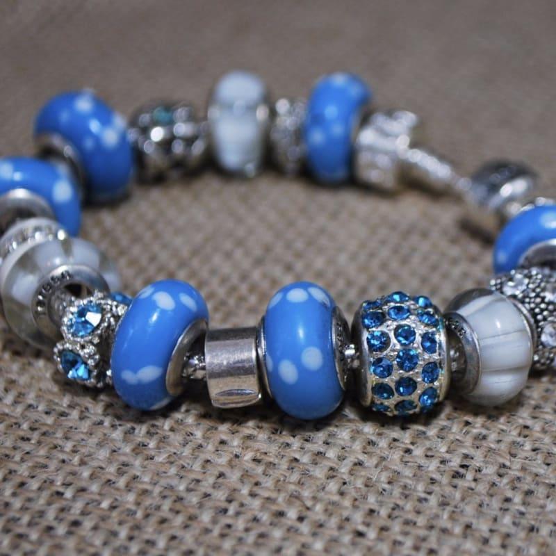 Blue and White Paw Prints Murano Glass Bead Charm Bracelets - TeresaCollections