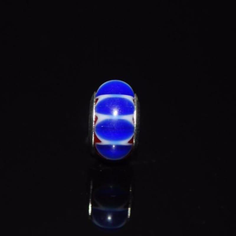 Blue And White Striped Murano Charm Bead - TeresaCollections