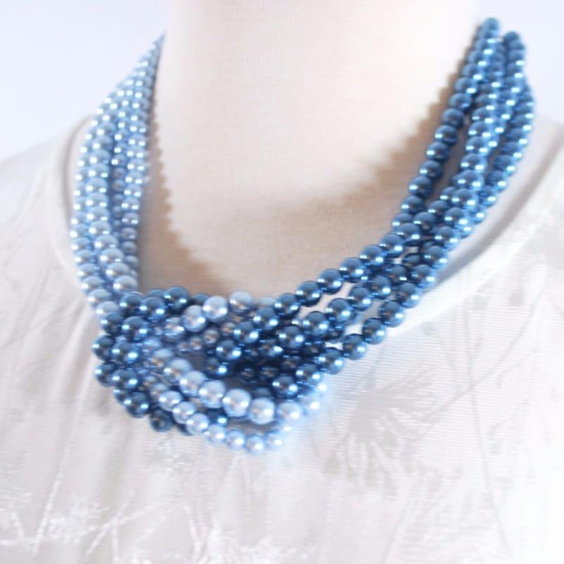 Blue ColorBlock Interlocking Glass Pearls Necklace - TeresaCollections