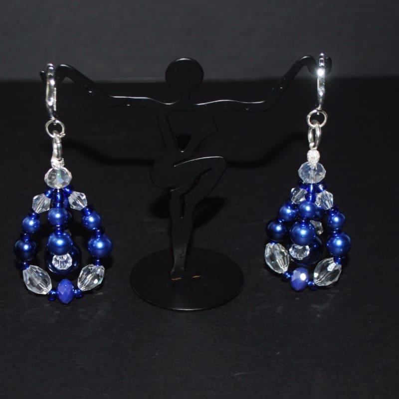 Blue Glass Pearls Crystal Chandelier Earrings - TeresaCollections