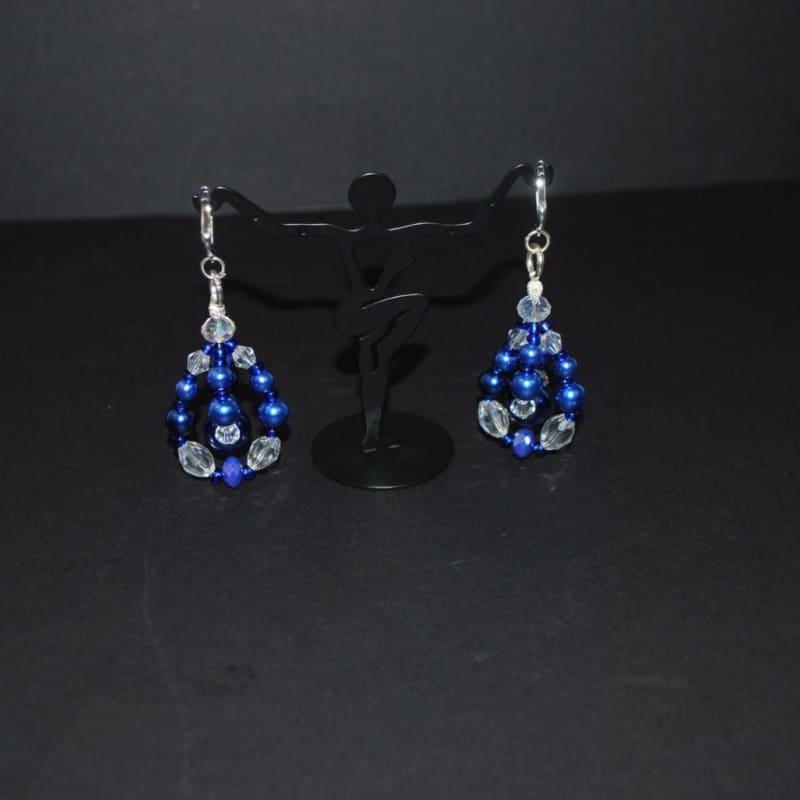 Blue Glass Pearls Crystal Chandelier Earrings - TeresaCollections