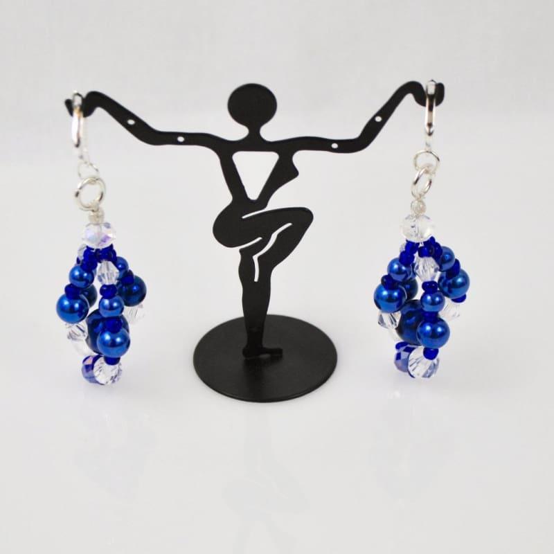 Blue Glass Pearls Crystal Chandelier Earrings - TeresaCollections