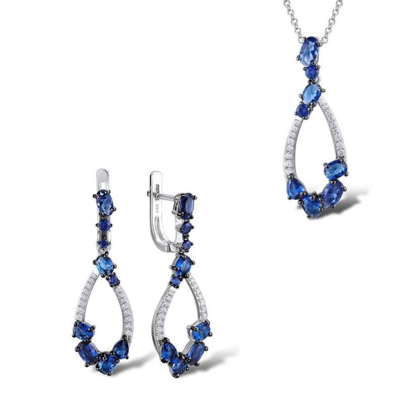 Blue Nano Cubic Zirconia Stones Earrings Pendant Necklace 925 Sterling Silver Jewelry Set - Default title - jewelry set