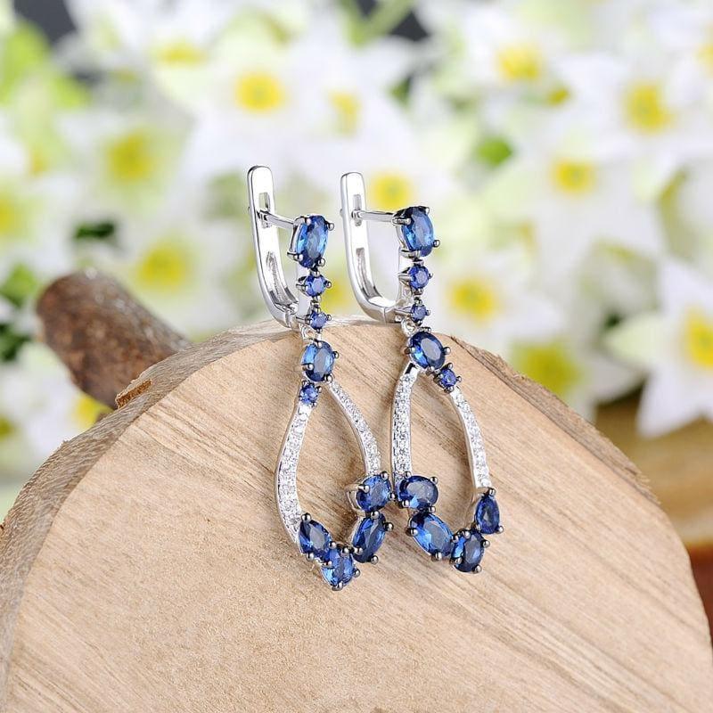 Blue Nano Cubic Zirconia Stones Earrings Pendant Necklace 925 Sterling Silver Jewelry Set - jewelry set
