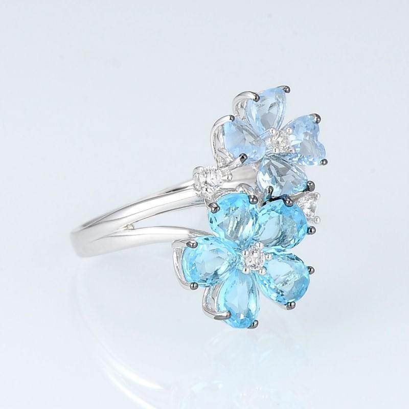 Blue Stone White Cubic Zirconia Ring Earrings Pure 925 Sterling Silver Fashion Jewelry Set - jewelry set