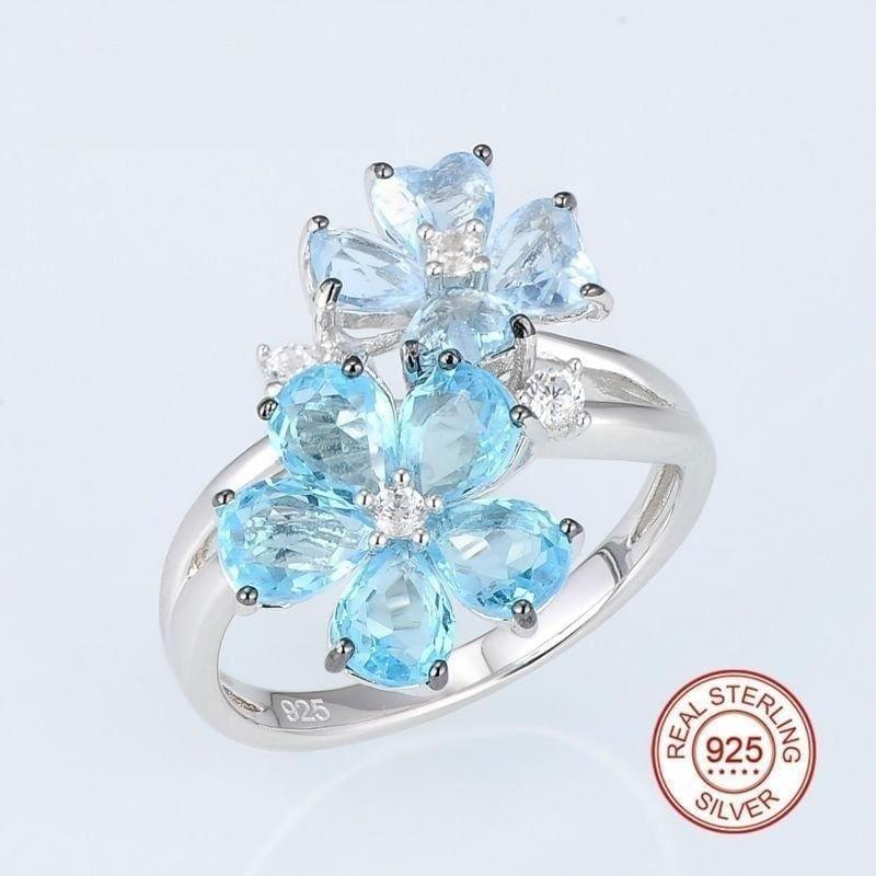 Blue Stone White Cubic Zirconia Ring Earrings Pure 925 Sterling Silver Fashion Jewelry Set - jewelry set