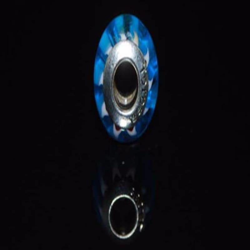 Blue Stripe Murano Glass Charm Bead - TeresaCollections