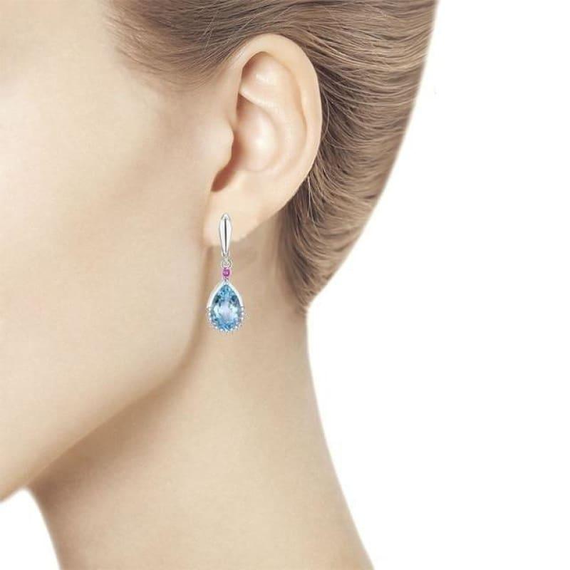 Blue Topaz Brazilian 13.5ct Genuine Gemstone Water Drop Clasp Earrings - Brazil topaz - earrings