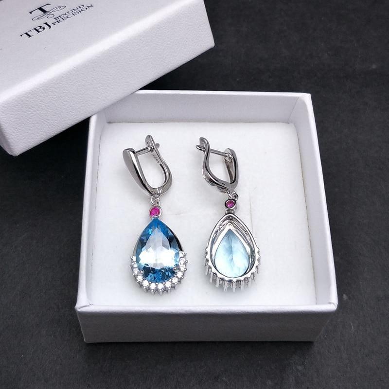 Blue Topaz Brazilian 13.5ct Genuine Gemstone Water Drop Clasp Earrings - earrings