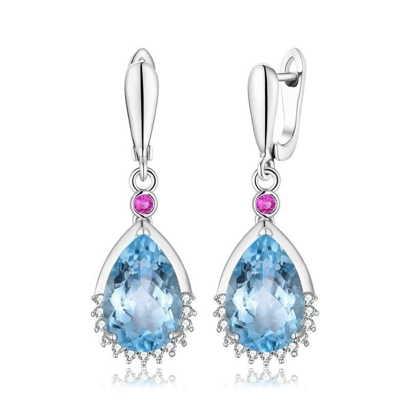 Blue Topaz Brazilian 13.5ct Genuine Gemstone Water Drop Clasp Earrings - earrings