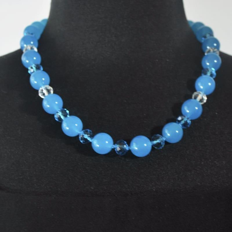 Blue Topaz Gemstone With Crystal Beaded Necklace - TeresaCollections