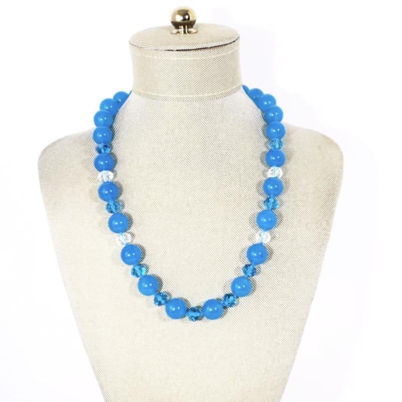 Blue Topaz Gemstone With Crystal Beaded Necklace - TeresaCollections