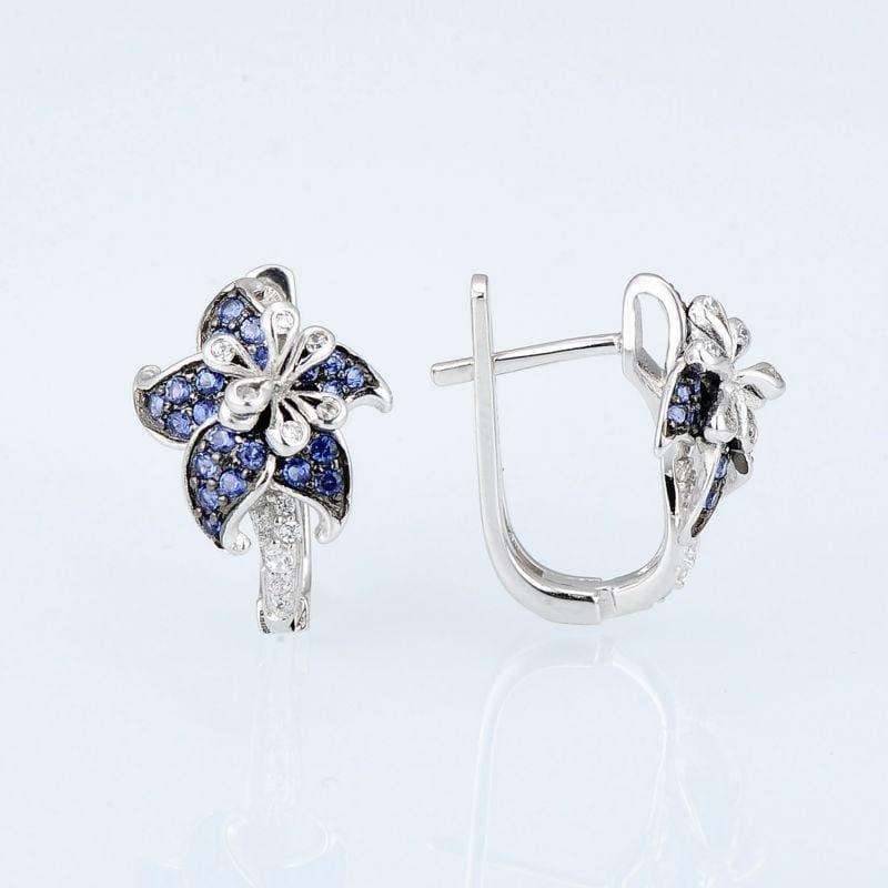Blue White CZ Ring Earrings Set Authentic 100% 925 Sterling Silver Fashion Jewelry Set - Jewelry Set