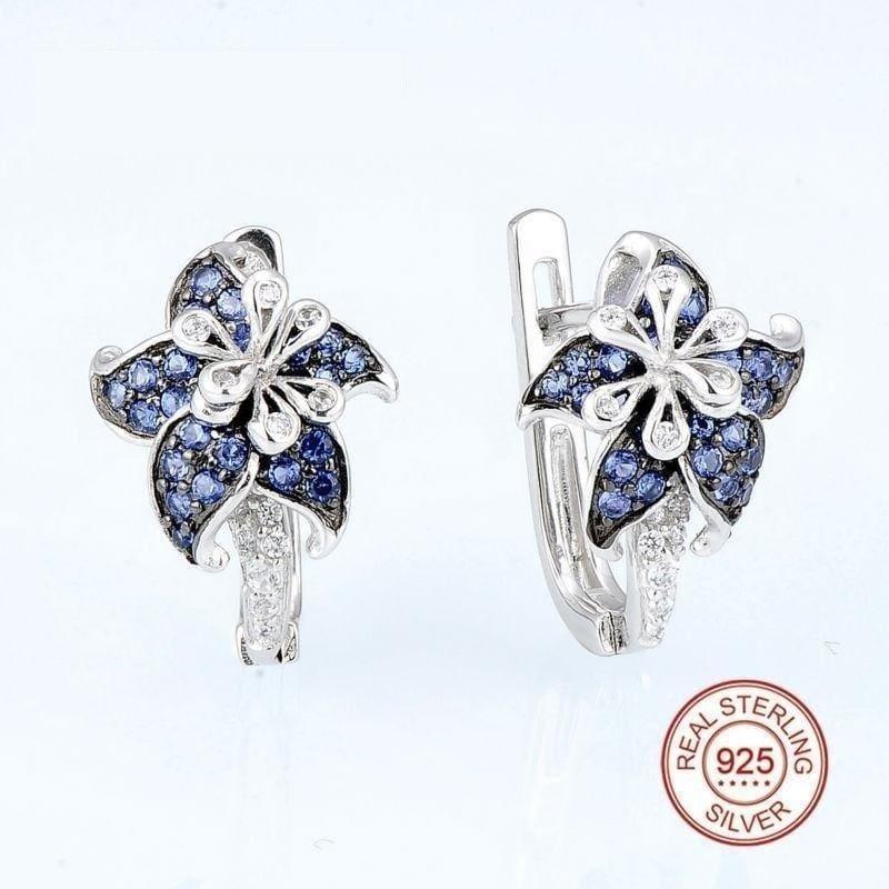 Blue White CZ Ring Earrings Set Authentic 100% 925 Sterling Silver Fashion Jewelry Set - Jewelry Set