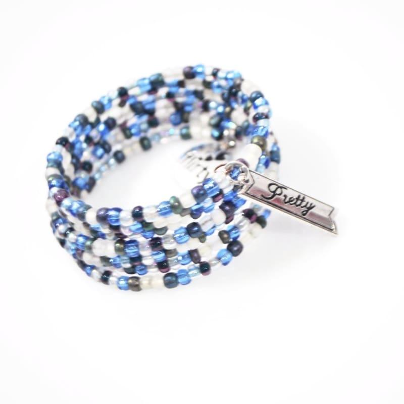 Blue Winter Memory Charms Steel Wrap Around Bracelets - Handmade