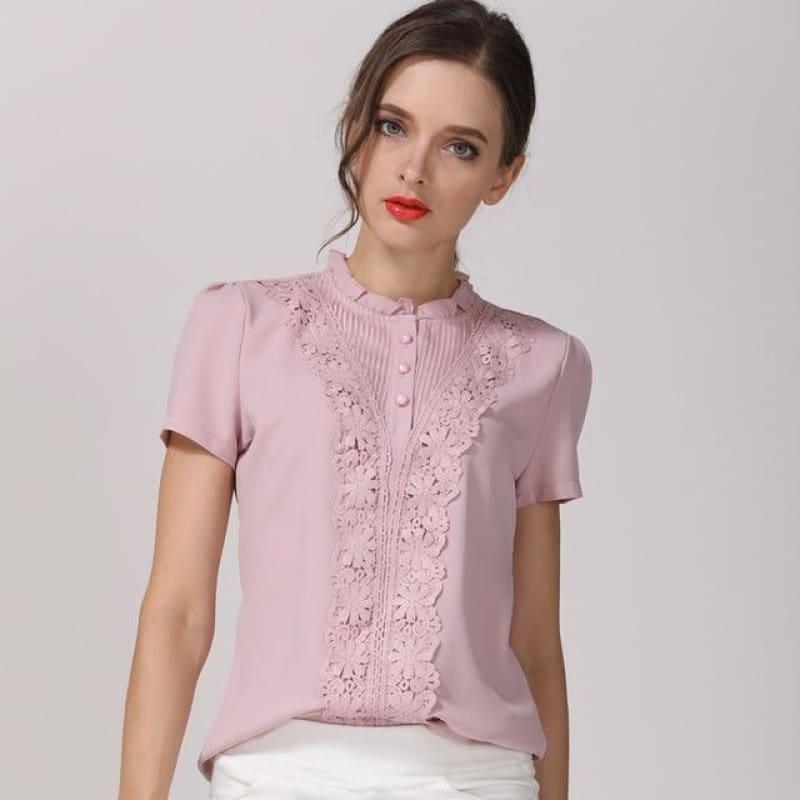 Blush Color Chiffon Short Sleeve Blouse - TeresaCollections