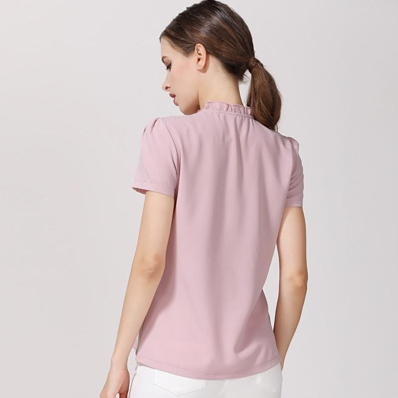 Blush Color Chiffon Short Sleeve Blouse - TeresaCollections