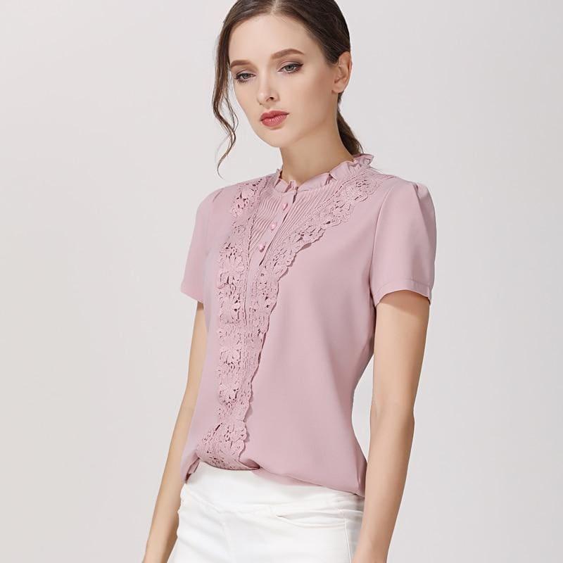 Blush Color Chiffon Short Sleeve Blouse - TeresaCollections