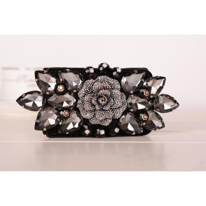 Bohemian Elastic Crystal Punk Fashion Wide Womens Belt - gray crystal - Belt