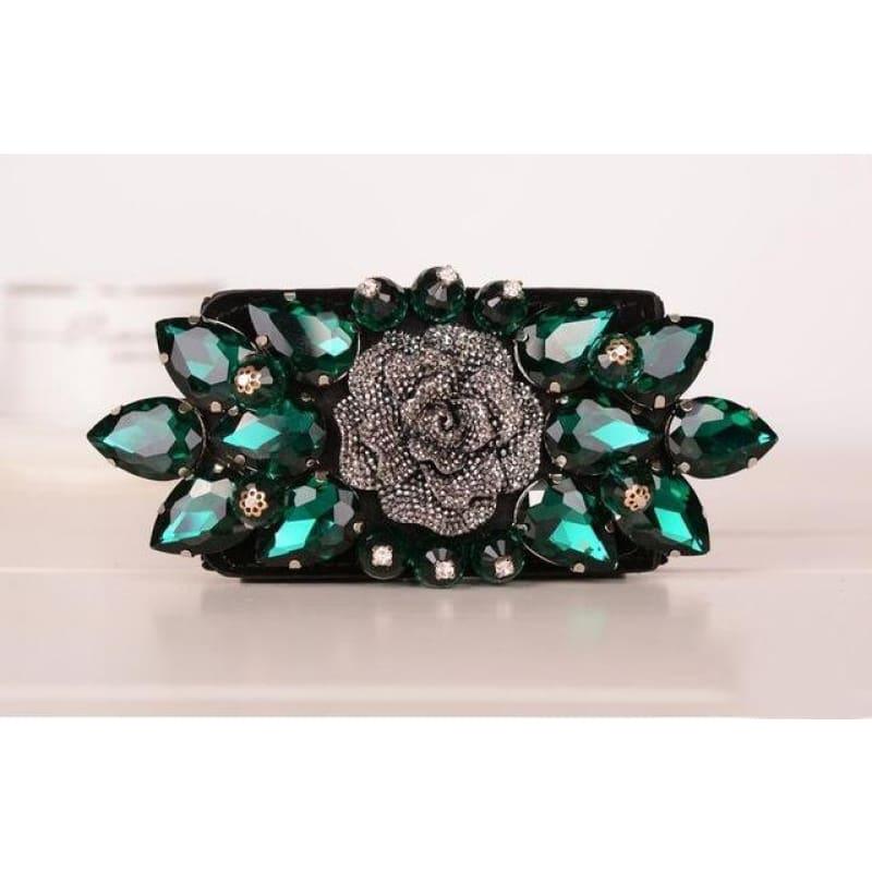 Bohemian Elastic Crystal Punk Fashion Wide Womens Belt - green crystal - Belt