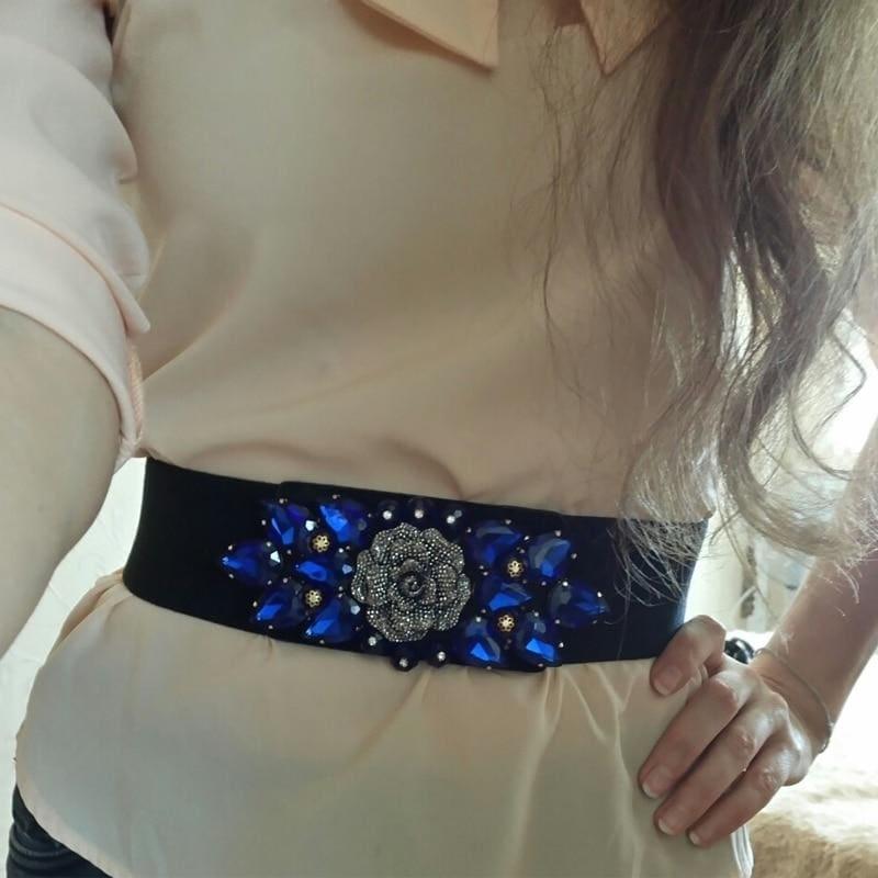 Bohemian Elastic Crystal Punk Fashion Wide Women's Belt - TeresaCollections