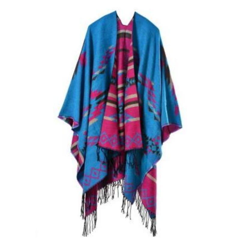 Bohemian Winter Poncho Ethnic Scarf - TeresaCollections