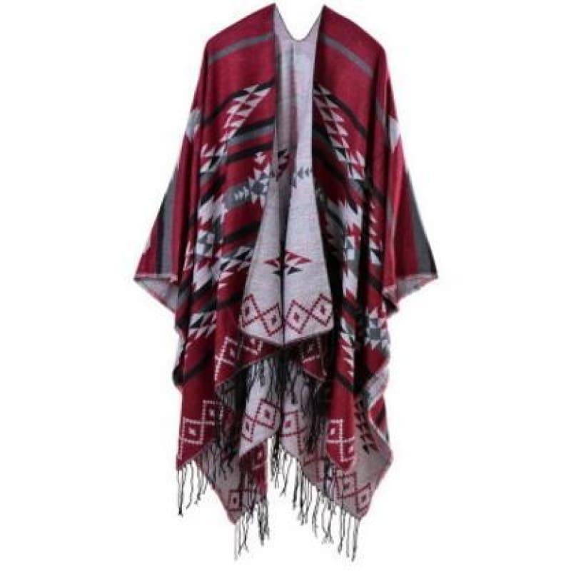 Bohemian Winter Poncho Ethnic Scarf - TeresaCollections