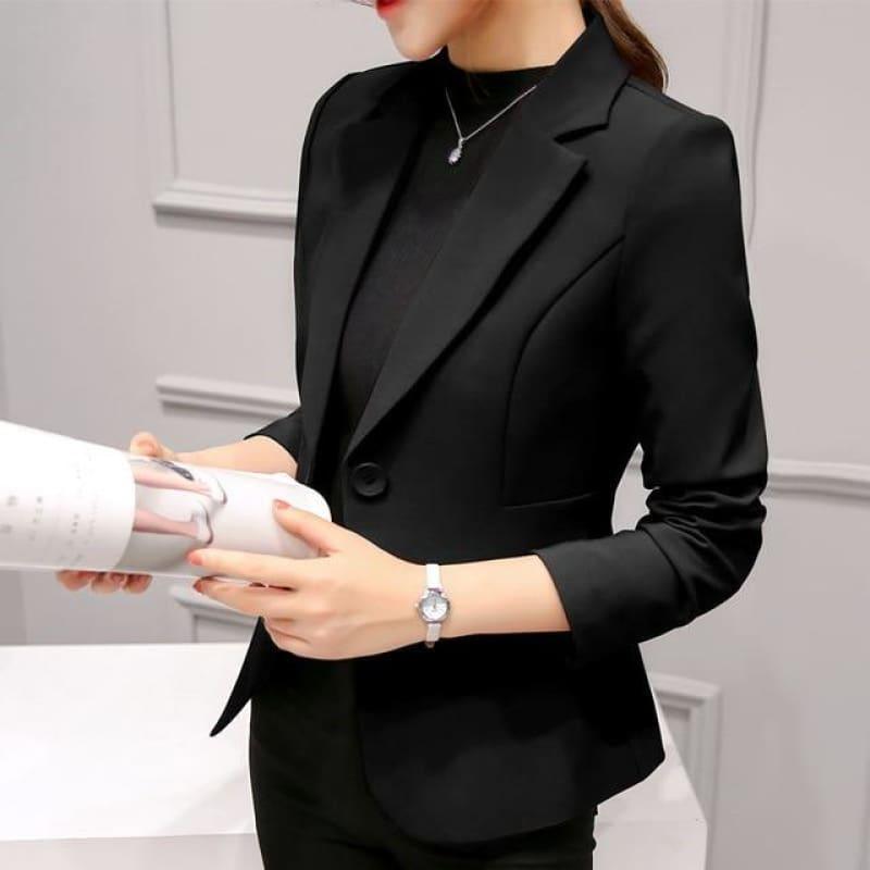 Boyfriend Slim Fit Women Formal Jackets Office Work Suit Open Front Jacket - Black / L - Jacket