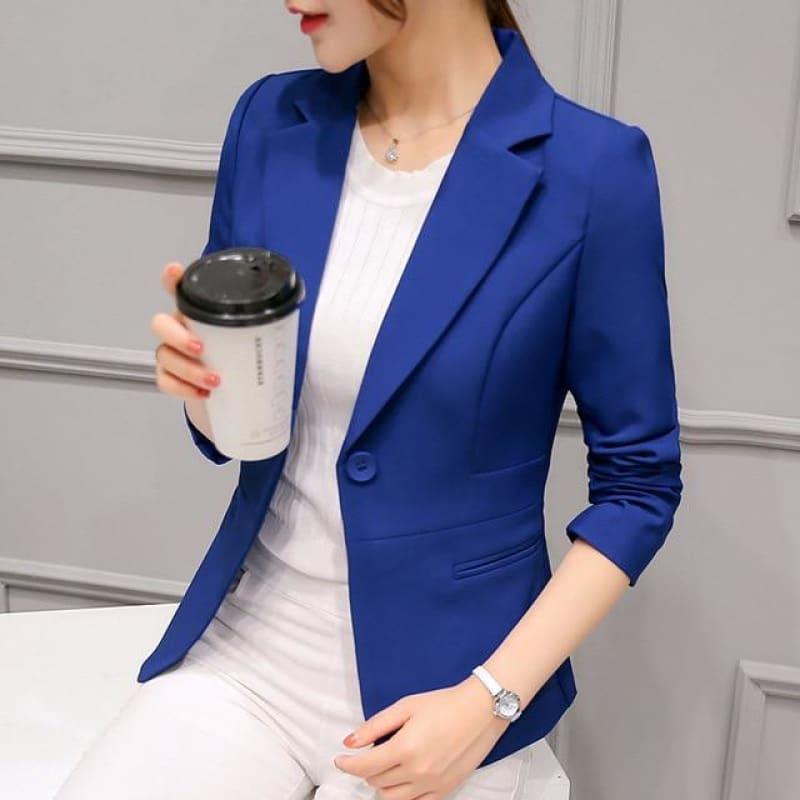 Boyfriend Slim Fit Women Formal Jackets Office Work Suit Open Front Jacket - Blue / L - Jacket