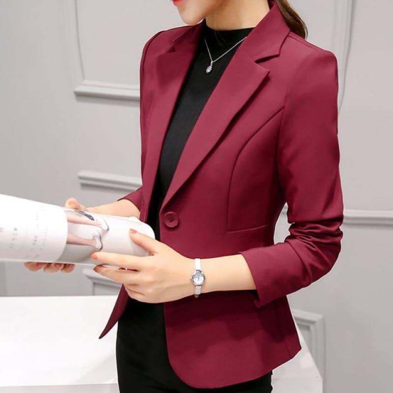 Boyfriend Slim Fit Women Formal Jackets Office Work Suit Open Front Jacket - Brown / L - Jacket