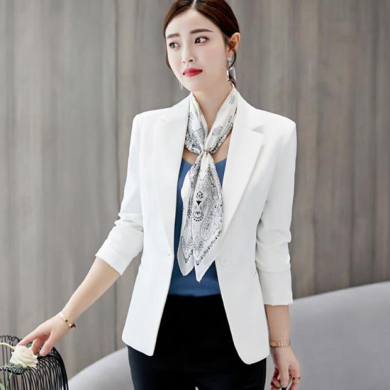Boyfriend Slim Fit Women Formal Jackets Office Work Suit Open Front Jacket - White / L - Jacket