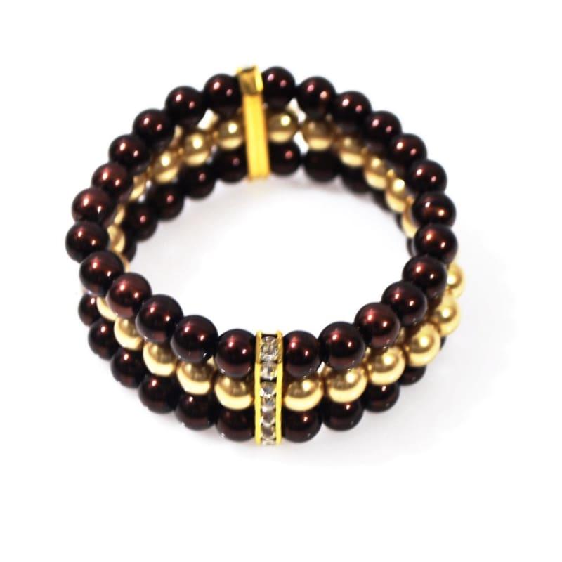 Brown And Gold Multi Strand Glass Pearl Bracelets - Handmade